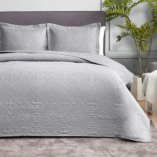 Miniatura 24 de Hansleep - Juego de edredón de tamaño King en verde oliva - Colcha de damasco ultrasónica para todas las estaciones, juego de ropa de cama suave