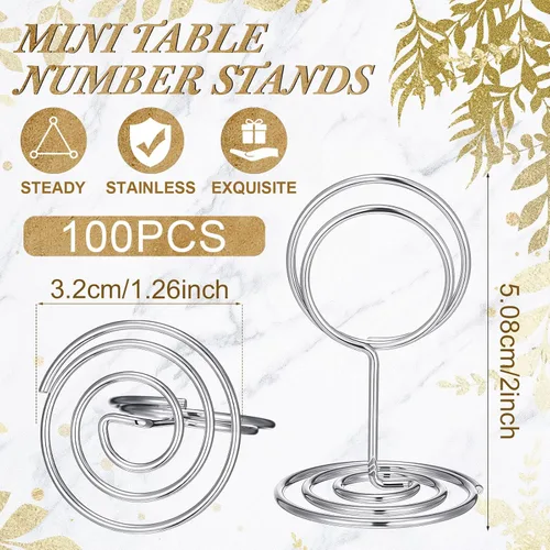 Miniatura 2 de 100 soportes pequeños para números de mesa, soportes para tarjetas de 2 pulgadas, pequeños soportes de alambre de acero para letreros de mesa