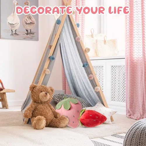 Miniatura 7 de Juexica 2 piezas de almohada de fresa de 15.7 pulgadas 9.8 pulgadas, almohada de felpa de fruta, suave decoración de dormitorio de fresa kawaii