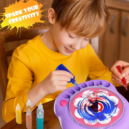 Miniatura 2 de Kit de Máquina de Arte de Pintura Giratoria para Niños, Conjuntos de Kits de Juguetes Giratorios de Pintura de Artes y Manualidades para Niños