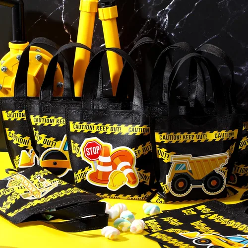Miniatura 4 de Photect 24 piezas de bolsas de regalo con temática de construcción, camión volquete no tejido con asas, excavadora, tractor, caramelo, paquete