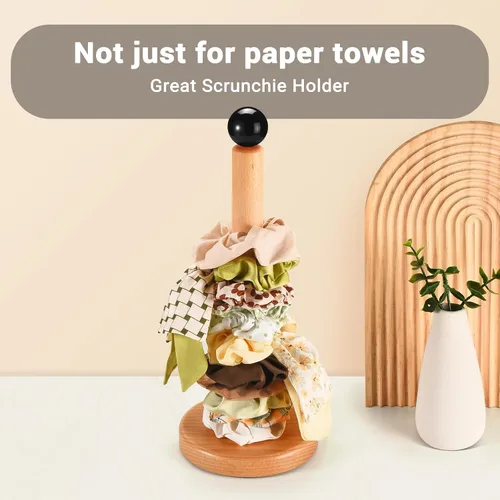 Miniatura 6 de Soporte para toallas de papel, soporte de rollo de cocina de madera (bola negra)