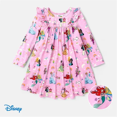 Miniatura 7 de Disney Princess Toddler Girl Dress Character Print Long Sleeve Playwear Dress 2-6 Years