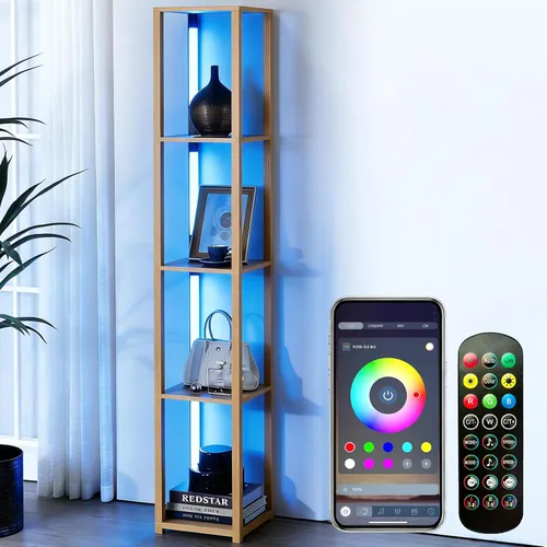 Miniatura 11 de RGBCW - Lámpara de pie LED inteligente y moderna con sincronización de música, lámpara de estante de esquina que cambia de color, lámpara de pie