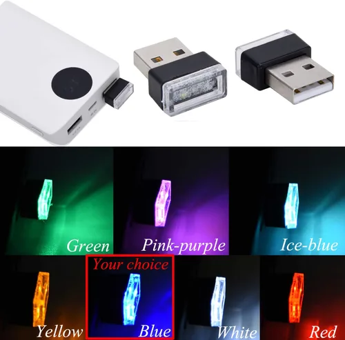 Miniatura 5 de Febrytold - 2 unidades de luces LED USB miniatura universales azules para el interior del automóvil, luces ambientales para crear una atmósfera