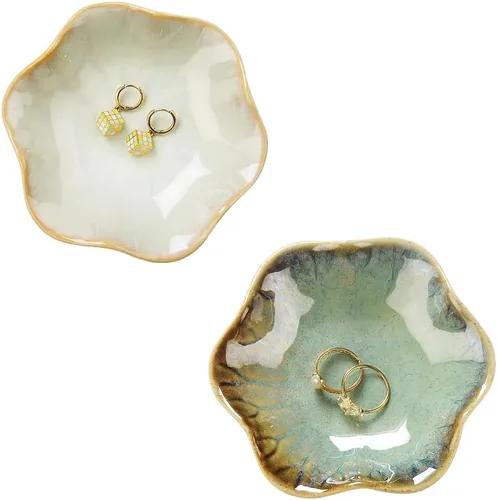 2 platos para anillos, cuenco pequeño para llaves, bandeja de cerámica para joyas, organizador de collares, aretes para mamá, amiga, hermana, todas