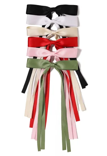 Miniatura 29 de LFOUVRE 4 pinzas para el cabello para mujer, lazo con borla y cola larga, clip para niña, accesorios sólidos, pasadores y lazo de garra