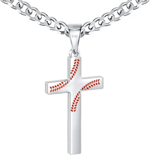 Miniatura 10 de Avotto Collar de cadena de cruz de acero inoxidable 316L para hombres y niños, cadena cubana resistente que no se decolora con colgante de cruz