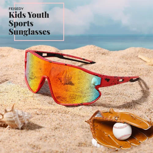 Miniatura 8 de FEISEDY Gafas de sol unisex para jóvenes, gafas de sol de béisbol y tenis, UV400 deportivas para niños y niñas, pantallas de ciclismo B4064