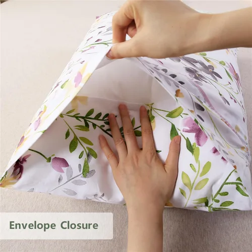 Miniatura 4 de URBONUR Juego de 2 fundas de almohada 100% algodón con estampado floral, fundas de almohada decorativas de tamaño estándar suaves, transpirables