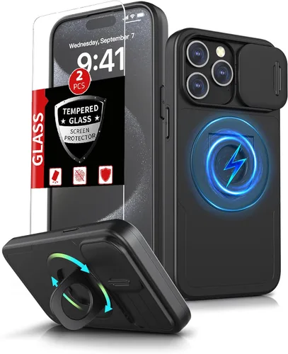 Miniatura 95 de Funda magnética para iPhone 11 Pro compatible con carga inalámbrica MagSafe, con 2 protectores de pantalla, anillo kickstand de 360° integrado +