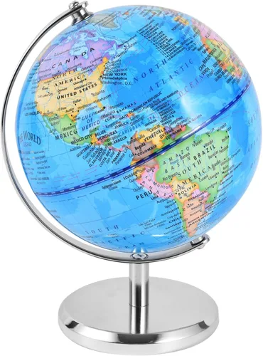 KISEER Globo del mundo giratorio de 6 pulgadas con soporte de metal pesado para niños, geografía, aula, educación u oficina, decoración del hogar