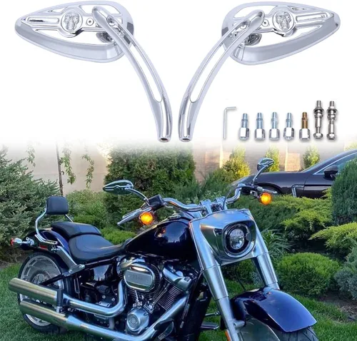 Miniatura 8 de Espejos retrovisores de 8 mm/10 mm para motocicleta con diseño de calavera para Harley Touring, Road King, Street Glide, Dyna, Suzuki, Kawasaki