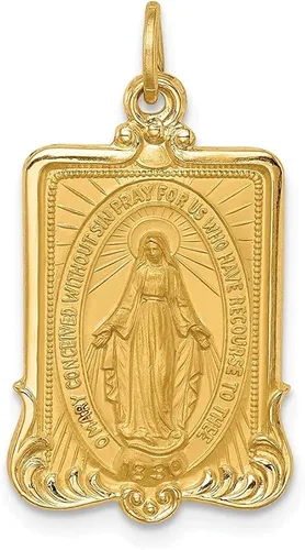 Diamond2Deal Medalla milagrosa con marco rectangular grande de oro amarillo de 14 quilates para mujer (L- 1.030 in W- 0.571 in), Metal