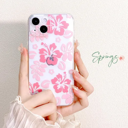 Miniatura 2 de Lovmooful Funda compatible con iPhone 13, bonito diseño transparente de flores de hibisco con estampado floral para niñas y mujeres, TPU suave a