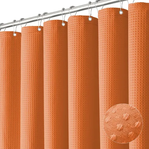 Miniatura 18 de Dynamene cortina de ducha de lino burdeos - cortinas de tela de nido de abeja texturizadas y resistentes para baño, 256GSM, juego de cortinas