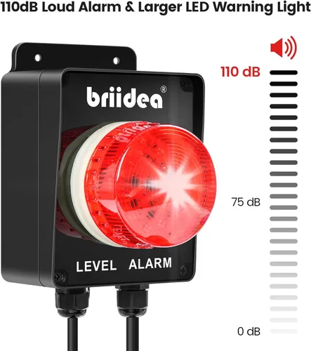 Miniatura 3 de briidea - Alarma de bomba de sumidero, alarma de tanque séptico de alta agua para interiores y exteriores con alarma fuerte de 110 dB e indicador