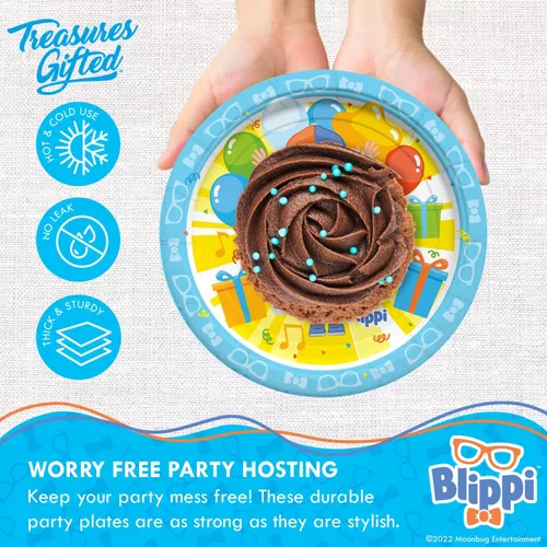 Miniatura 3 de Treasures Gifted Platos de postre Blippi con licencia oficial de 24 unidades – Platos de fiesta Blippi de 7 pulgadas – Suministros de fiesta