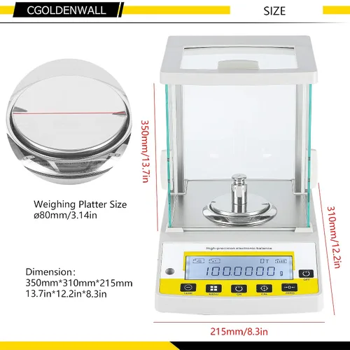 Miniatura 3 de CGOLDENWALL Balanza analítica de precisión 0.1 mg Balanza digital de laboratorio Balanza electrónica para laboratorios (7.76 oz, 0.1 mg)