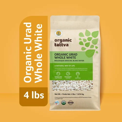 Miniatura 4 de Organic Tattva White Urad Dal Entero (4 libras) – Lentejas secas orgánicas, sin gluten, veganas y kosher – Lentejas blancas sin pulir secas