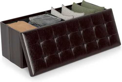 Miniatura 11 de Giantex Banco Otomano de Almacenamiento Plegable de 43 Pulgadas, Baúl de Almacenamiento Tapizado en Cuero PU con Bolsillo Lateral, Asiento