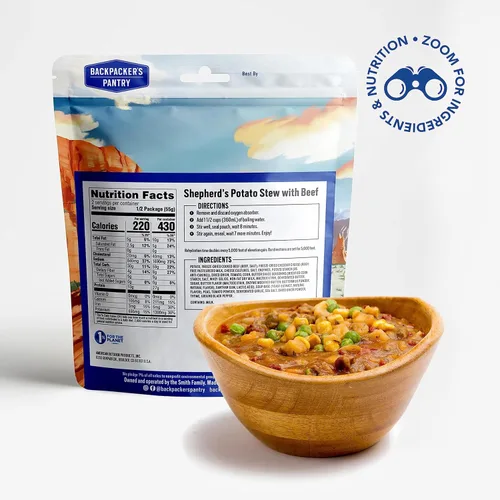 Miniatura 2 de Backpacker's Pantry Shepherd's - Estofado de papa con carne de res, 2 porciones por bolsa (6 unidades), alimentos liofilizados, 0.35 onzas
