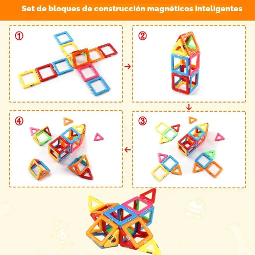 Miniatura 5 de Coodoo Bloques Magnéticos Mejorados Tough Tiles Juguetes STEM para Niños y Niñas de 3+ Años Aprendizaje Jugando para Niños Pequeños, Compatible