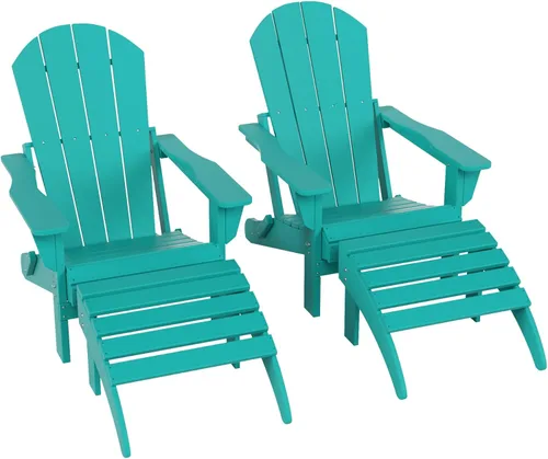 Miniatura 42 de WestinTrends Reposapiés otomano Adirondack para patio al aire libre, taburete de madera de polietileno para todo tipo de clima, ampliamente Azul