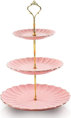 Miniatura 10 de Sweejar Soporte de cerámica para tartas de 3 niveles, soporte para postres, soporte para cupcakes, bandeja para servir pasteles de fiesta de té
