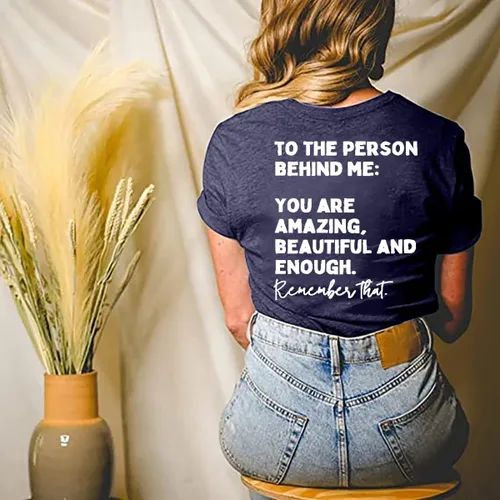 Miniatura 3 de Camiseta con texto en inglés "You Matter to The Person Behind Me" para mujer, camiseta casual de manga corta con cuello en V, camiseta inspiradora