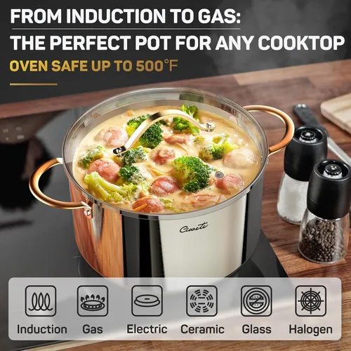Miniatura 5 de Ciwete - Sartén de 2 cuartos con tapa, cacerola de acero inoxidable de tres capas de 2 cuartos con tapa de acero inoxidable, 2 líneas de medición