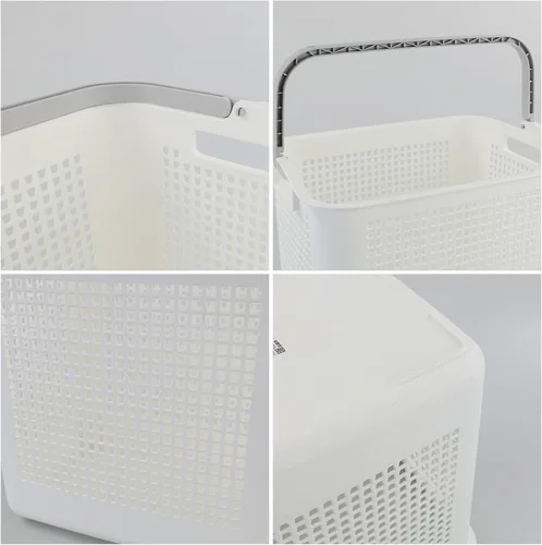 Miniatura 3 de Bringer Cestas de plástico para lavandería de 35 L con asa, paquete de 4 cestas sucias, color blanco