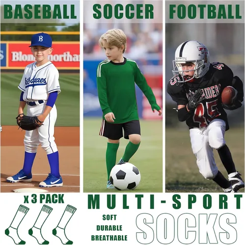 Miniatura 6 de BUAVBO Paquete de 3 calcetines de béisbol y sóftbol para niños pequeños, hasta la rodilla, T-Ball, calcetines de fútbol para jóvenes y niñas
