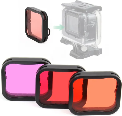 GEPULY Paquete de 3 filtros de buceo (rojo, rojo claro, magenta) para GoPro Hero 5 6 7 Black Hero (2018) Super Suit Housing - Corrección de color en