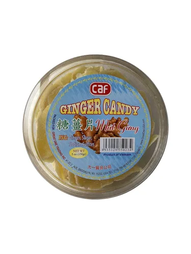 CAF Rebanadas de caramelo de jengibre cristalizado de 5.3 onzas (1 caja) – Bocadillo masticable fresco seco natural dulce y picante