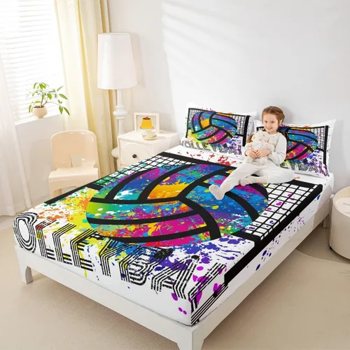 Miniatura 6 de Erosebridal Juego de ropa de cama de pelota de voleibol, tamaño individual, juegos de voleibol, juego de ropa de cama deportiva para niños, niñas