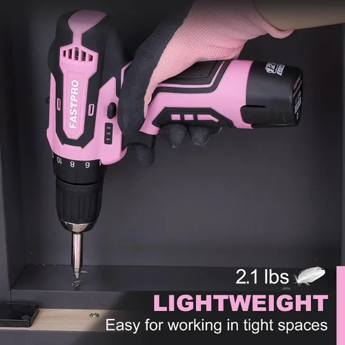 Miniatura 5 de FASTPRO Kit de taladro rosa de 42 piezas de 12 V, taladro inalámbrico de 3/8 pulgadas con baterías de 1.5 Ah, cargador y bolsa de herramientas