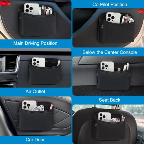 Miniatura 6 de Accmor Organizador de bolsillo lateral para asiento de automóvil, bolsa de piel sintética para asiento de automóvil, puerta, ventana, consola