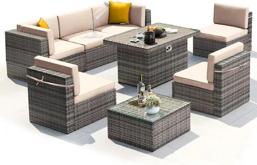 Miniatura 22 de 14 fundas de cojín de patio para juegos de asientos seccionales de muebles de exterior de 7 piezas, resistentes al agua, más 2 almohadas decorativas