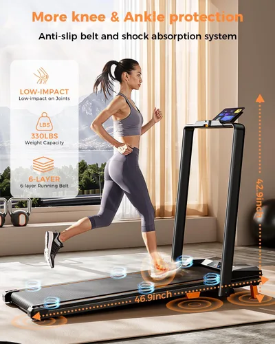 Miniatura 5 de BestGod - Caminadora plegable para oficina en casa con barra de apoyo, capacidad de 330 libras, para debajo del escritorio, caminadora con Carbón