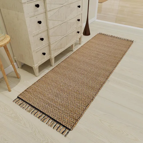 Eco Crave Alfombra de pasillo de yute de 2,6 x 8 pies – Alfombra de diseño geométrico 100% natural de yute trenzada a mano, alfombra de acento para