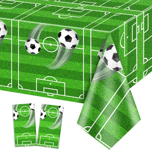 Paquete de 2 manteles de fútbol, manteles rectangulares desechables de plástico de 51 x 87 pulgadas, para fiestas temáticas de fútbol, para