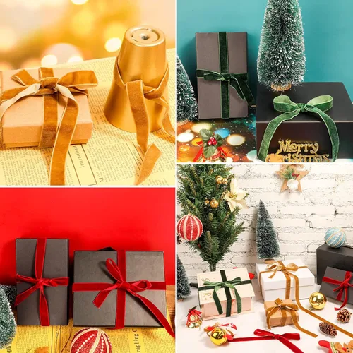 Miniatura 4 de Patelai 3 rollos de cinta de terciopelo de Navidad de 75 yardas, carrete de cinta de terciopelo vintage, rollo de cinta de terciopelo verde, rojo