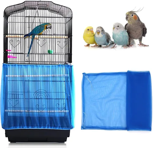 Miniatura 9 de Daoeny Funda universal para jaula de pájaros, red ajustable de nailon suave y aireado, atrapa semillas de plumas, falda transparente para jaulas