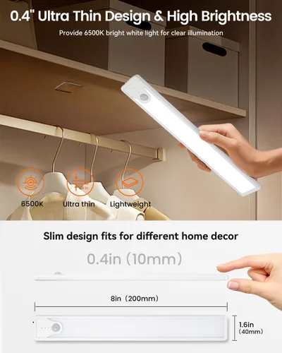 Miniatura 6 de Luces para debajo del gabinete de 8 pulgadas, 41 LED recargables con sensor de movimiento magnético, luz para interiores, brillo regulable de 6000