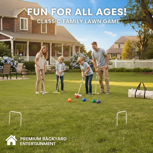 Miniatura 5 de Juego de croquet para adultos de 28 pulgadas con mazos de madera, bolas de colores, bolsa de transporte resistente para adultos y niños, perfecto