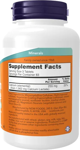 Miniatura 2 de NOW Suplementos, lactato de calcio, apoya la salud ósea, tableta fácil de tragar, 250 tabletas