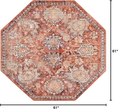 Miniatura 2 de Unique Loom Lola Collection - Alfombra clásica (octágono de 5 pies 1 pulgada, rojo ladrillo/beige)