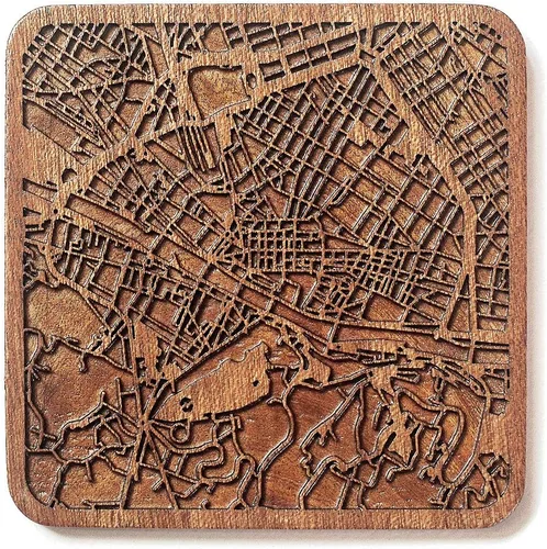 Miniatura 105 de Posavasos Amsterdam Map by O3 Design Studio, 1 pieza, posavasos de madera Sapele con mapa de la ciudad, hecho a mano, varias ciudades opcionales