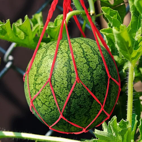 Miniatura 6 de Paquete de 10 hamacas de melón con redes de sandía, hamaca de melón para enrejado de redes de sandía resistentes, perfecta para cultivar melones Rojo
